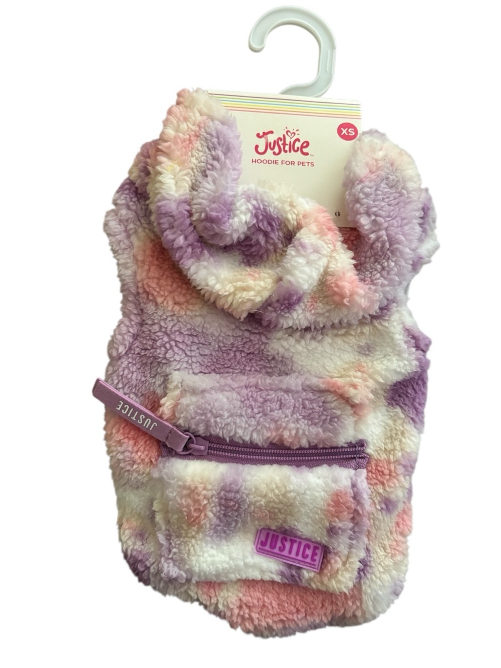 Justice XS Sherpa Hoodie Tie Dye NWT Cozy Fleece Outfit Pink Purple